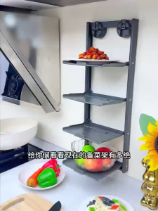 Kitchen storage rack suction cup type multi-layer food preparation storage rack no perforation space aluminum thickened folding seasoning rack