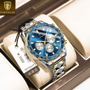 POEDAGAR chronograph watch for men waterproof 2024 new design original multifunctional luxury tungsten steel calendar luminous watch multi-color