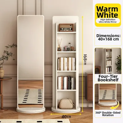 Rotating Moveable Full-length Mirror with Magazine Rack and Storage