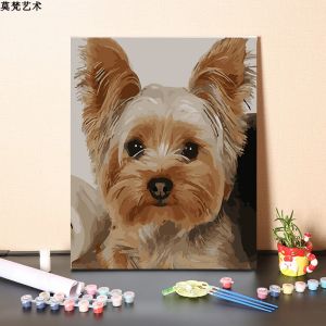 Digital Oil Painting DIY Hand-Filled Cute Puppy Yorkshire Pet Kill Time Hand Painted Coloring Oil Painting