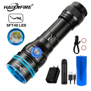 HaixnFire ไฟฉายดำน้ำ DV56 SFT40ไฟ LED 6000ลูเมนใต้ไฟฉายดำน้ำลึกไฟฉายกันน้ำ