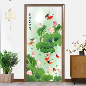 Velcro Door Curtain and Partition Curtain Windshield Bath Curtain Bathroom Living Room Bedroom Windshield Curtain Punch-Free Custom Lotus