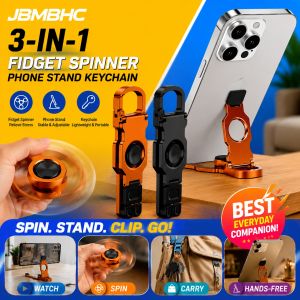JBMBHC 360° Fingertip Gyro Fidget Spinner Phone Stand 3 In 1 Rotating Decompression Toy Foldable Adjustable Phone Holder Keychain