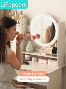 Dressing Table With LED Mirror Makeup Table Desk With Drawer Makeup Table Bedroom Table Cosmetic Table Set Meja Solek Dressing Desk