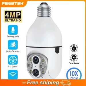 Dual Lens Wifi PTZ Camera 1080P Bulb Light 10X ZOOM Indoor Outdoor Surveliance Security Cam Night Vision Wide Angle IP Cameras