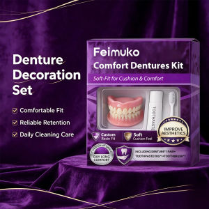 Comfort Dentures Kit Upper & Lower Dentures False Teeth Set with Toothpaste Toothbrush Confidence Smile Oral Care for Men Women