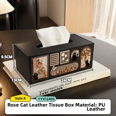 MR ART | High-End Tissue Box Remote Control Storage Holder Vintage Style Coffee Table Living Room Decor Leather Covered Rectangle Box