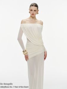 French Style Off Shoulder Ruffle Elegant Slenderizing Dress