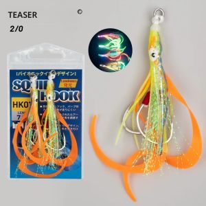 เหยื่อตกปลาทะเลน้ำเค็ม HK018 แบบ 2 ชิ้น/ถุง อุปกรณ์ตกปลาแบบจิ๊ก ตัวเบ็ดแบบนิ่ม พร้อมกระโปรงปลาหมึก ตัวเบ็ดสำหรับตกปลาแบบทรอลลิ่ง เหยื่อเรืองแสง ตัวเบ็ดจิ๊กแบบช้า