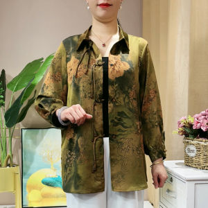 Ladieswear Spring Clothes Nine-Quarter Sleeve Cardigan Thin Outerwear Middle-Aged and Elderly Womens Clothing Summer Plus Size Loose Fashion Shirt Mid Length Long Length