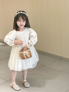 Childrens Fashion Pearl Handbag Woven Straw Basket Small Bag Princess Accessory Toy for Girls Aged 2-14 Universal Gender