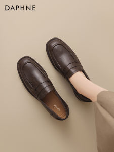 Daphne Brown Flat Bottom Womens Loafers Soft Sole British Style Commute Leather Shoes Comfortable Slip-On Synthetic Upgraded