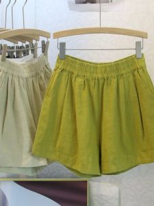 plus Size Womens Elastic Waist Cotton Linen Shorts Casual Loose Summer Wide Leg Pants Meat Covering Trendy Korean Style High Waist