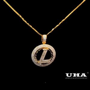 M1440 Mặt và dây chuyền nữ chữ L đính đá bagutte cao cấp sáng lấp lánh UHA