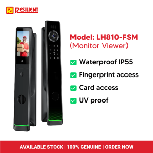 Resilient LH810 Smart Digital Door Lock with Monitor Viewer Keypad Fingerprint Card Unlock & Mechanical Key Access Secure Home & Office Entry System