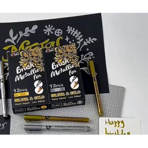 5pcs Pulpen Tinta Emas Dan Silver Spidol Marker Metallic Craftwork Scrapbook Pen Gold Silver