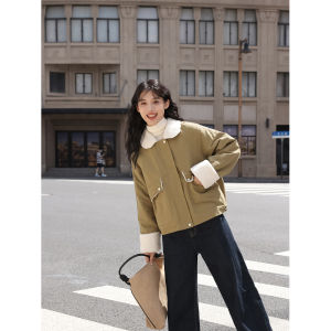 Alpine Snow Peak Thickened Fleece Womens Jacket Short Style Workwear Denim Top Autumn Winter Cotton Polyester Zipper Closure