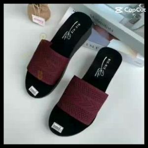 Sandal Wanita Wedges Selop Kain Rajut Impor Terbaru Kekinian