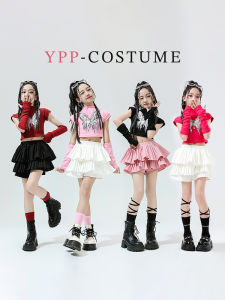 ชุดเต้นรำฮิปฮอปของเด็กผู้หญิงชุดครอปลายพิมพ์ผีเสื้อดีไซน์ปลอกแขนเครื่องแต่งกายการเต้นรำบนท้องถนน ROK Mini หลายชั้น