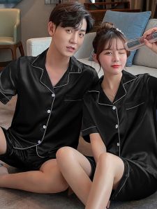 Couple Pajamas Summer Ice Silk Men Short Sleeve Home Wear Two-piece Set Thin Summer plus Size Plus Size Womens Silk