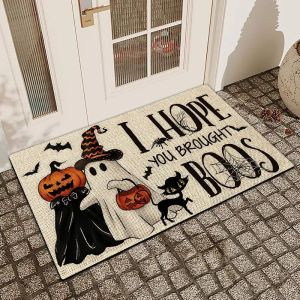 VIKAMA Mummy Ghost Pumpkin Black Cat Spider Halloween Doormat Non‑Slip Rug For Outdoor Porch Indoor Entryway Decor