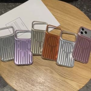 Corrugated 3D Stripe Luggage Pattern For Magsafe Magnetic Case For iPhone 17 Pro Max 16 15 14 13 Air Gloss Shockproof Hard Cover