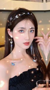 Shiny Butterfly Hairbands Rhinestone Crystal Long Tassel Chain Headband Fashion Women Pearl Headwear Hair Hoop