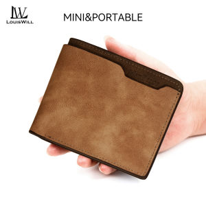 Louiswill Ví Retro người đàn ông đơn giản Ví ngắn PU Matte Ví doanh nhân multi-vị trí thẻ ví túi tiền du lịch Ví đựng xu ID đồ chứa thẻ tín dụng