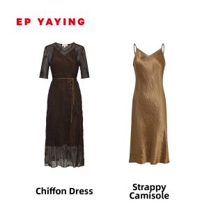 EP YAYING | V-Neck Textured Waist-Cinching Set of 2 Dress