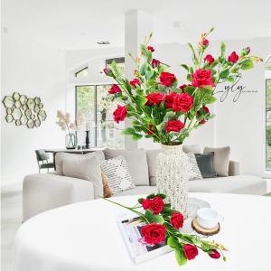 Cành Hồng Cổ 4 Bông 1 Nụ 1 lộc Trang Trí Nhà Cửa Hàng Văn Phòng Sự Kiện. Hoa Lụa Decor