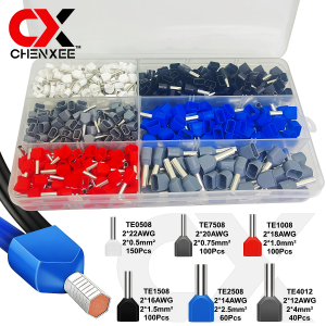 Đầu Nối Dây Đôi Đầu Cos Đôi Đầu Nối Dây Điện Ống Cách Điện PVC Ép Nguội Hình Ống Cho Dây 22-8 AWG