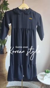 Dress anak perempuan polos remple kerah 3 sampai 12 tahun crinkle airflow / Gamis anak korean style crinkle
