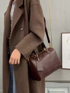 SHUCAI | Womens Retro Vintage Boston Pillow Bag Luxury Designer Genuine Vegetable Tanned Leather Luxury Shoulder Crossbody Handbag 2026