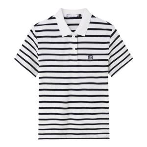 ELLE Active | Elle Active French Casual Striped Polo Shirt Women Loose Short Sleeve Cotton T-Shirt Business Casual Cotton Blend Top