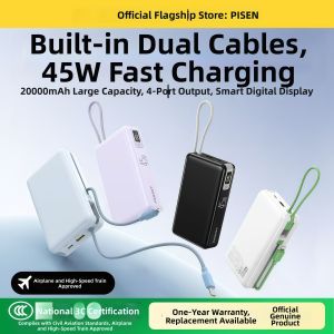 PISEN | Portable 20000mAh Fast Charging Power Bank with Dual Lines 20000mAh