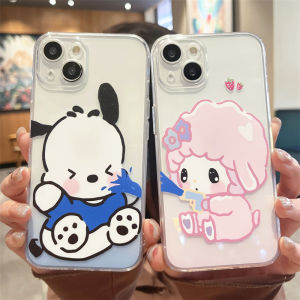 Couples Cute Cartoon Phone Case Transparent Silicone Full Cover Anti-Fall for iPhone 14 pro Max Apple 13 11/12 pro Max 17/16 7/8 plus