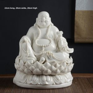 Ceramic Maitreya Statue Decoration Worship Bring In Wealth and Treasure Living Room Home White Porcelain Big Belly Smiling Buddha Porcelain Home Ornament Decorations