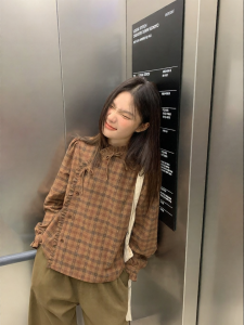 NIHAOKANONG | Áo Sơ Mi Caro Kèm Dây Nịt Kiểu Áo Dài cho Phong Cách Retro và Thường Ngày