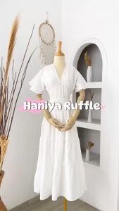 Haniya Ruffle Dress Bahan Linen Rami Baju Dress Wanita Muslim Modern Fashion Lengan Panjang Dress Pesta Terbaru Maxi Muslimah Termurah Pakaian Modis Simple Casual Terbaru