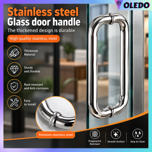 304 Stainless Steel Glass Door Handle Heavy Duty Pull Handle Durable Corrosion Resistant Glass Door Accessory for Home Office Shop Bathroom