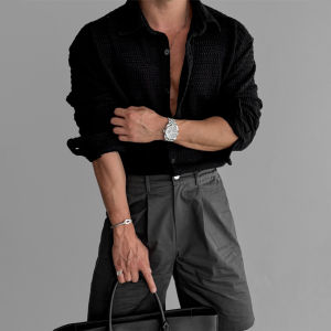DAVID&ME | Knitted Long Sleeve Breathable Shirt For Men Black