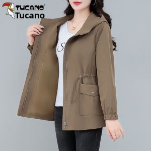 TUCANO Large Size Spring Autumn Casual Womens Jacket Stylish Middle-aged Moms Clothes Midi Coat Fashionable Jacket