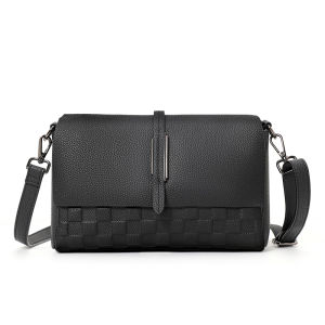 Aidrani Genuine Leather Single Shoulder Bag for Women Fashion Handbag in Black Cowhide with Woven Design New Model for 2024