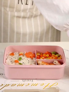 Kotak Makan Jerami Gandung 3 Sekat & Set Sendok Garpu/Lunch Box Kotak Makan Jerami Gandung