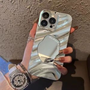 Luxury Makeup Mirror Acrylic Phone Case For iPhone 17 Pro Max 14 15 16 13 12 11 Pro Max Air Shockproof Water Ripple Plated Cover