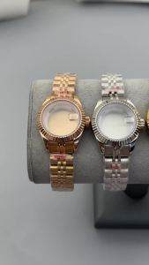 NH05 28mm Fluted Curved Sapphire Glass Steel Diving Watch Case For Ladies Fit NH05 NH06 Movement Fit Womens 20.5mm Dial