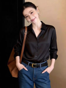 ZHILU | Elegant Satin Turn-Down Collar Womens Blouse