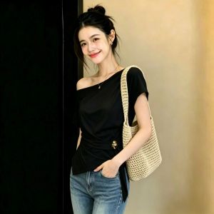 AIYITI | Off-shoulder Short Sleeve T-Shirt Irregular Waistline White