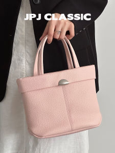 jpj | Classic Top Layer Cowhide Leather Bucket Handbag Womens Versatile Crossbody Travel Bag British Style Fabric Lining Magnetic Buckle Closure
