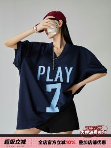 American Retro V-neck Short Sleeve T-shirt Women Summer Loose Korean Design Sensation Small Audience Trendy Top